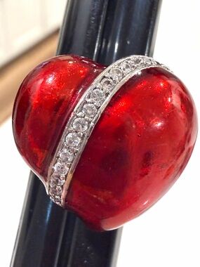 Vintage GUESS Statement Red Enamel and Silver Heart Ring SZ 7